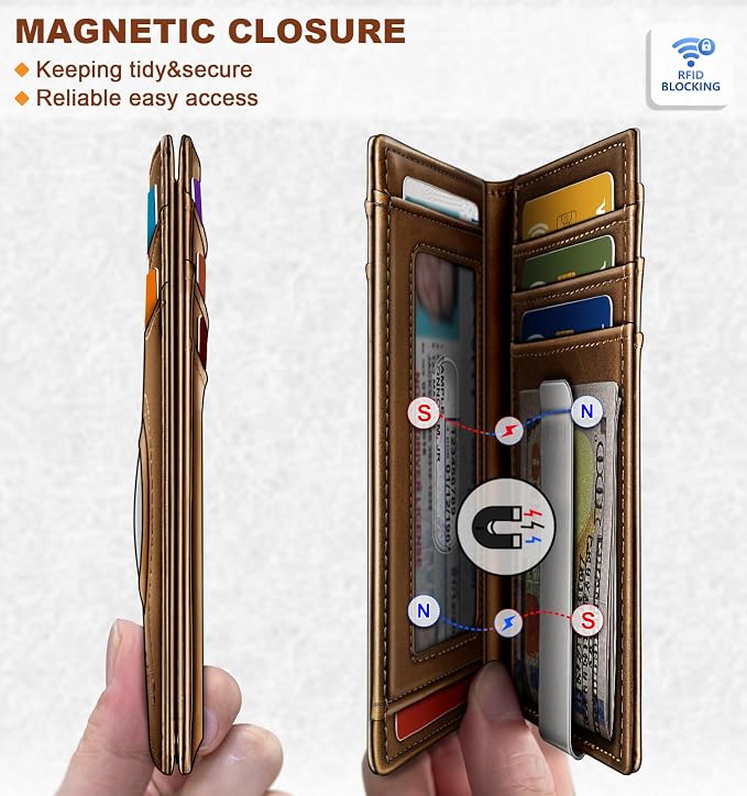BULLIANT Magnetic Slim Leather Airtag Wallet Money Clip For Men 12Cards | RFID Blocking | Easy Access | Gift Boxed | Pocket Fit - Image 3