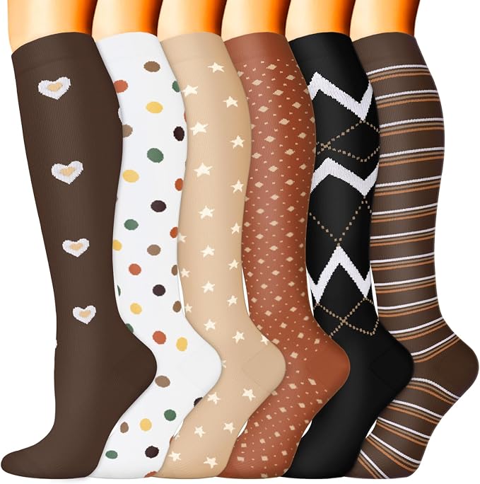 Sooverki Compression Socks for Women & Men 6 Pairs is Best Supportive Knee High Stockings for Circulation, Travel, Nurses by Sooverki