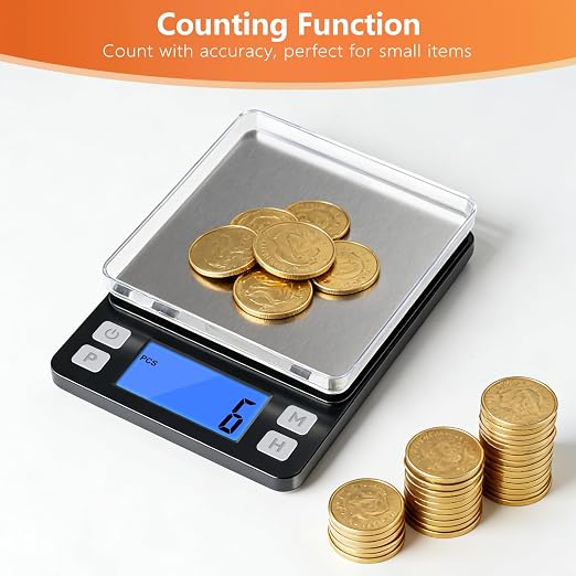 BOMATA 0.01g High Precision Jewelry Scale, 1000g Digital Gram Scale, Black | Small & Portable Design with Hold, Tare & Counting Function, Precise for Gold, Bullion, Coins, Gemstones & Crafts - Image 4