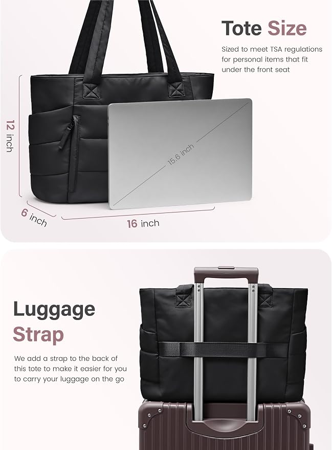 Uselike Tote Bag for Women with Zipper, Quilted Puffer Tote Bag with Compartments, Lightweight Puffy Work Bags for Women - Image 6