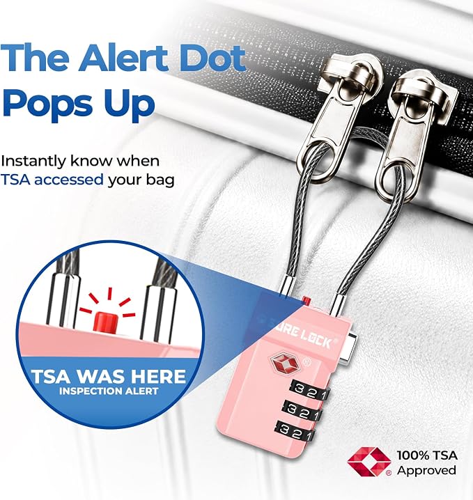 SURE LOCK TSA Approved Luggage Locks with Open Alert Indicator, 3 Digit Combination Cable Travel Lock for Suitcase, Backpack, Gym Locker, Toolbox, Carry On & Travel Bag - Image 3