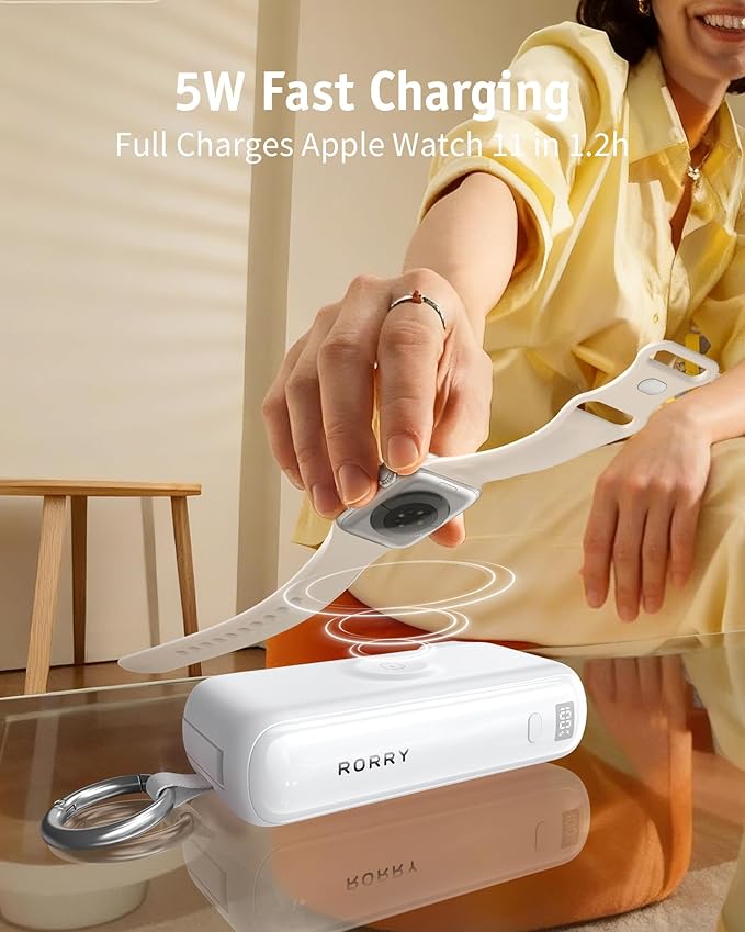 RORRY Flow Portable Charger 10000mAh 40W Wall Plug Power Bank Battery Pack | Built-in USB-C Cable, Keychain Design, Fast Charging, for iPhone 17/16/15, Apple Watch, iPad, 3-in-1, Travel Essential - Image 5