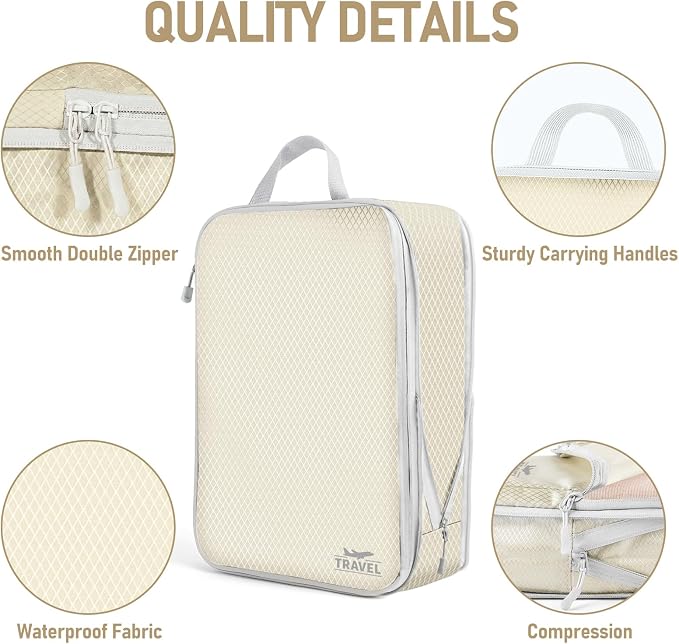 4 Set Compression Packing Cubes, Suitcase Organizer, Lightweight Travel Essentials, Compression Bags For Travel Accessories Luggage Storage Set (4 Pcs, Beige) - Image 4