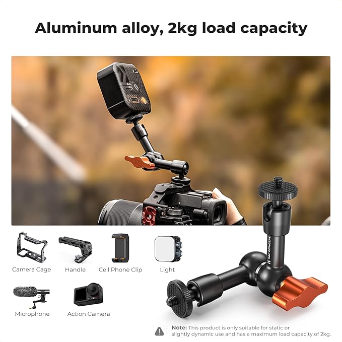K&F CONCEPT 6" Magic Arm 1/4" Screw Articulating Mini Arm | 360° Ballhead Mount for Monitor, LED Light, Webcam, MS31 - Image 2