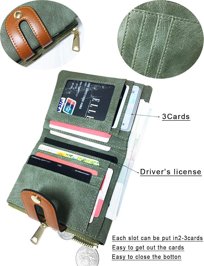 AOXONEL Women's Rfid Small Bifold Leather Wallet Ladies Mini Zipper Coin Purse id card Pocket,Slim Compact Thin - Image 2