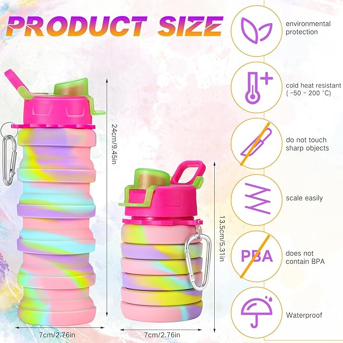 Sunnyray 20 Pack Collapsible Water Bottles Bulk Foldable Water Bottles 17oz Silicone Portable Leak Proof Reusable Sports with Clip for Travel Hiking Camping Outdoor (Camouflage) - Image 2