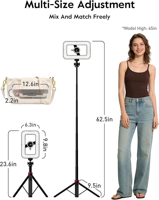 Tripod for iPhone with Light, Portable 15W Ring Light with Stand and Phone Holder for Video Recording, 6000mAh Magnetic Phone Tripod with Light 2500K-9000K for Food Hunt,Mukbang Video,Vlogging,CRI＞95 - Image 9