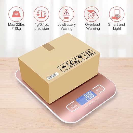Digital Shipping Scale,Stainless Steel Panel, Accurate Portable Postal Scale for Packages, Small Business,Kitchen, Food, Handmade, Liquids, and Boutique (Rose Gold Rechargeable(10kg/1g)) - Image 4