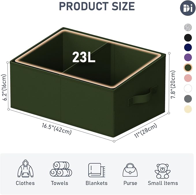 DIMJ Large Closet Shelf Organizer Bins 6 Packs with Handles and Divider, Fabric Trapezoid Storage Baskets, Foldable Clothes Containers Box for Shelf, Towel, Book, Toy, Purse, Hats, Green - Image 3