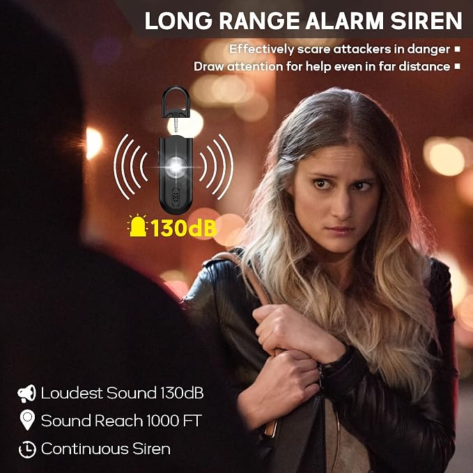 Personal Safety Alarm Keychain for Women 2PCS -130 dB Loud Siren with SOS Strobe Light, Flashlight, Double Speakers, Safe Defense Key Chain for Girls Kids Elders Emergency Call - Image 2