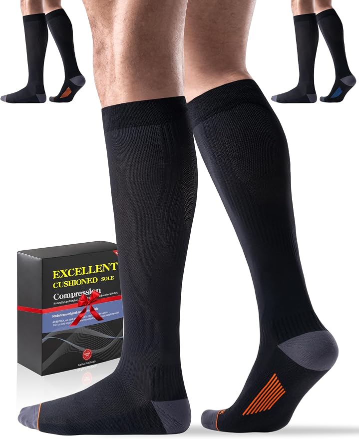 3 Pairs Easy On/Off Compression Socks - 15-20 mmHg Moderate Support Socks with Cushioned Sole and Seamless Toe by Bbfrey