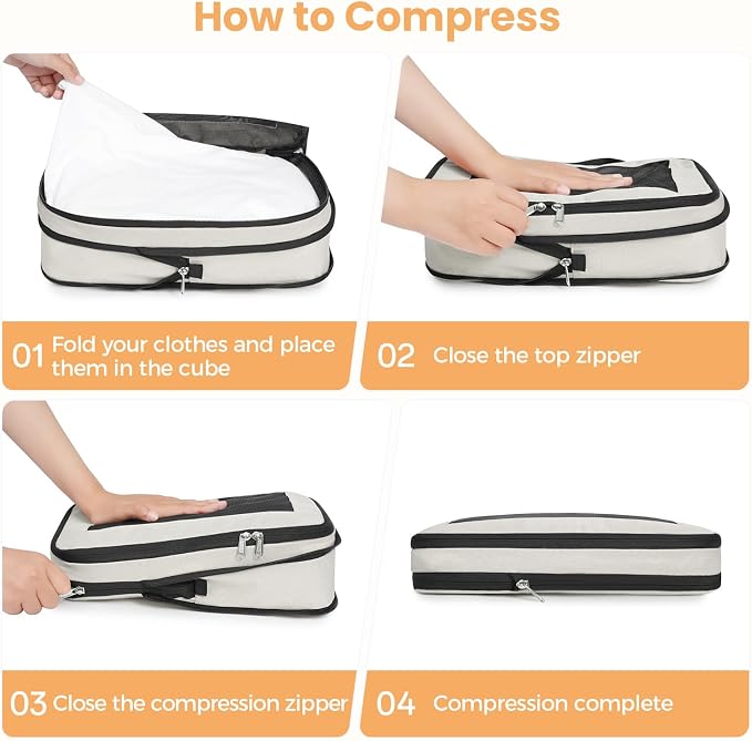 BAGAIL 8 Set Compression Packing Cubes, Expandable Luggage Organizer Bags for Travel Accessories (Beige) - Image 4