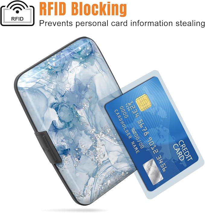 Rimilak Aluminuml Credit Card Holder,Blue Mable | Mini Credit Card Wallet RFID Blocking Slim Metal Hard Case for Women Men - Image 2