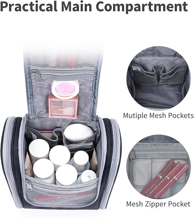 Narwey Small Hanging Travel Toiletry Bag Cosmetic Make Up Organizer for Women and Men (Medium, Black) - Image 3