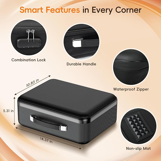 Fireproof Document Box with Lock, Waterproof Hard Shell File Organizer with Accordion Folder, Portable Fireproof File Safe Box for Home Office Storage of Documents, Laptop, Cash & Passports - Image 6