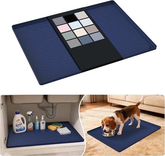 URMONA Waterproof Silicone Under Sink Mat 25'' x 19'' Shelf Liner for Kitchen and Bathroom, Cabinet and Counter Protector, Storage and Organizers, Litter Mat, Pet Cat Puppy Essentials(Navy) by URMONA