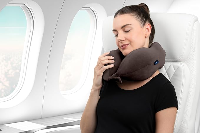 Brookstone Neck Travel Pillow Lightweight Contoured Memory Foam Support | Structured Shape Keeps Your Head Aligned While Seated, Soft Fleece Cover Feels Gentle Against Skin on Flights or Car Rides - Image 4