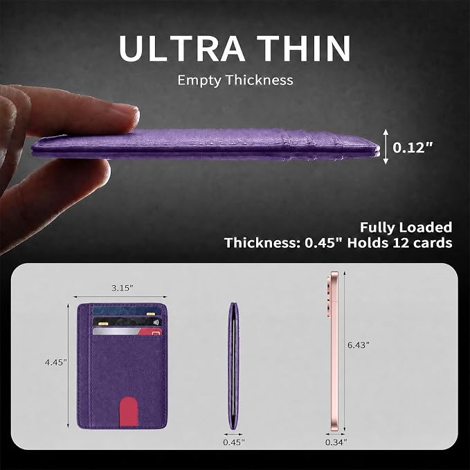 Slim Minimalist Front Pocket RFID Blocking Leather Credit Card Holder, Small Compact Wallet with ID Window for Men and Women (Purple) - Image 7