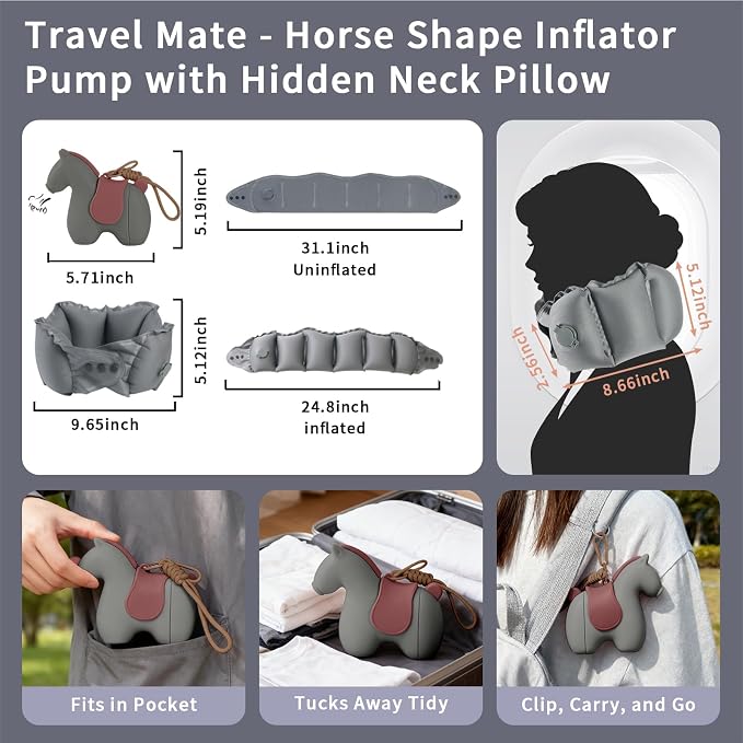 Inflatable Travel Neck Pillow with Adjustable Neck & Chin Support, 2-in-1 Built-in Pump and Storage Bag – Lightweight, Ideal for Airplane, Train, Car, Travel, Office, Home(Dark Gray) - Image 5