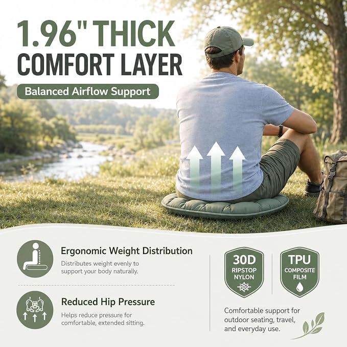 Inflatable Seat Cushion with Pump for Airplane Travel and Stadium | No Mouth-Blow Pump, 14.6 x 10.2 x 1.96 in, Water-Resistant 30D Nylon TPU, Lightweight for Travel, Camping and Hiking - Image 2