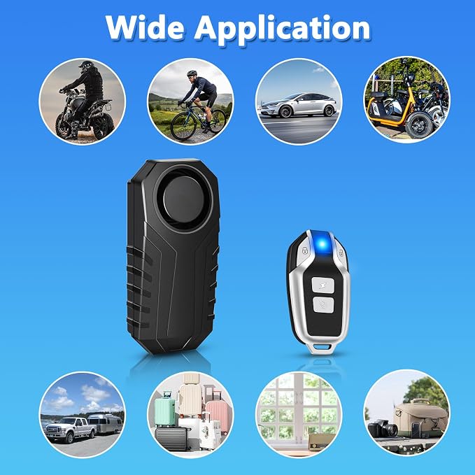 Wireless Bike Alarm with Blue Light Remote | 113dB Vibration Motion Sensor Alarm,IP65 Waterproof,7-Level Sensitivity,SOS Alert,for Bicycle,Motorcycle,Scooter - Image 9