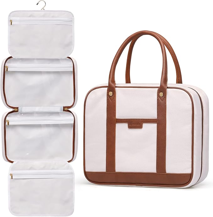 Hanging Travel Toiletry Bag,Large Capacity Cosmetic Travel Toiletry Organizer for Women with 4 Compartments & 1 Sturdy Hook,Perfect for Travel/Daily Use/Christmas by Bosidu