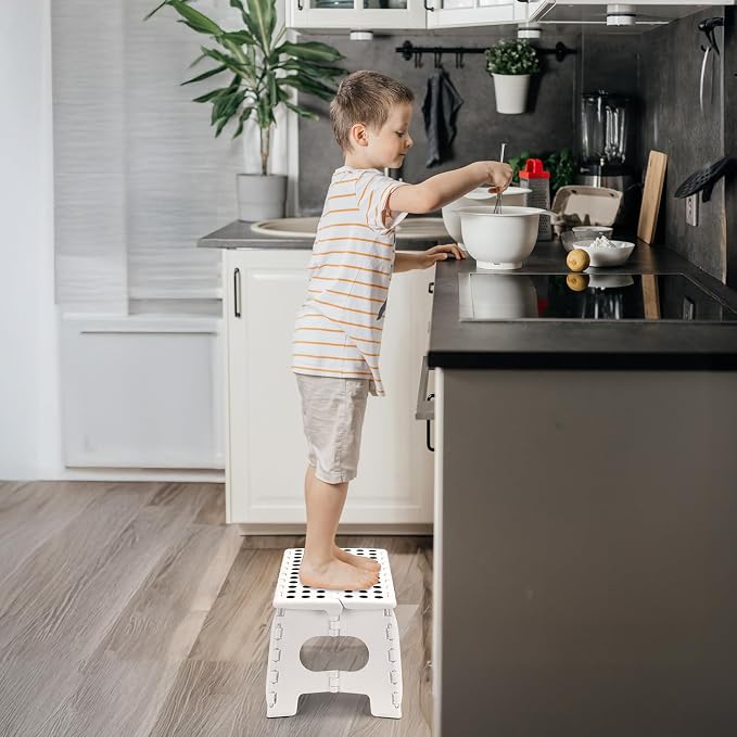 Delxo Folding Step Stool 9 inch,300Lbs Extra Wide Step Stool for Kids | Foldable Step Stool,15-Inch Extra Wide Non-Slip Foot Stools with Handle,Lightweight for Kitchen,Bathroom,Bedroom,Garden White - Image 2