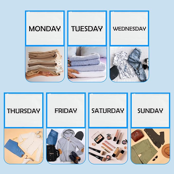 21Pcs Travel Organizer Pouches for Suitcases Packing Cubes Packing Organizers Days of Week Travel Pouches for Vacations Travel Home Storage and organizing Bags,Clothing Packaging Bags - Image 5