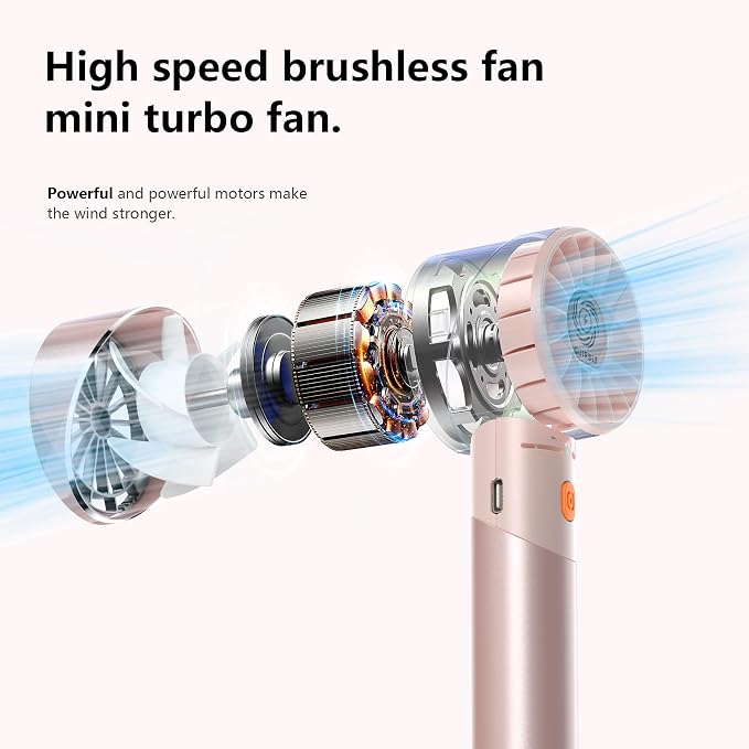 Handheld Fan,Portable Turbo Fan,Powerful Personal Fan(7000rpm High-Speed Motor,Battery Work 3-16 H),USB Rechargeable Mini Handheld Fan for Travel/Outdoor/Gift/Makeup (Rose Pink) - Image 3