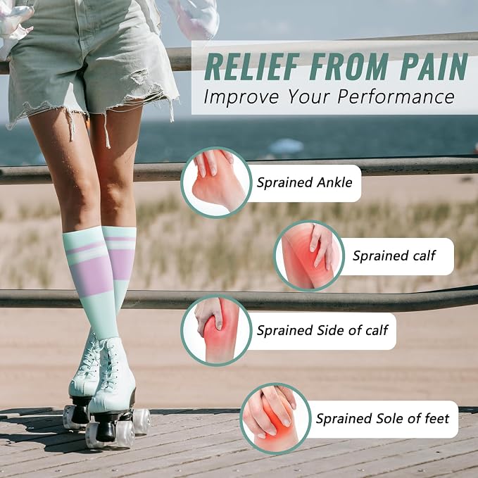 fenglaoda Compression Socks Women Men 4 Pairs, Knee High Support Socks for Running, Sports, Travel, Flight, Nurse - Image 4