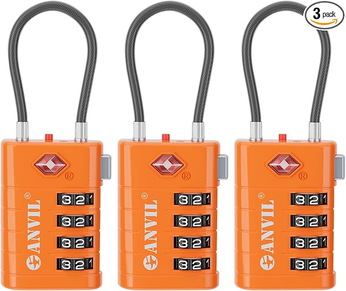 ANVIL TSA Approved Luggage Locks with Search Alert Indicator, 4-Digit Combination Suitcase Lock, Advanced TSA008 Core Heavy Duty Anti-Theft Travel Lock for Double Zippers, Backpacks by ANVIL