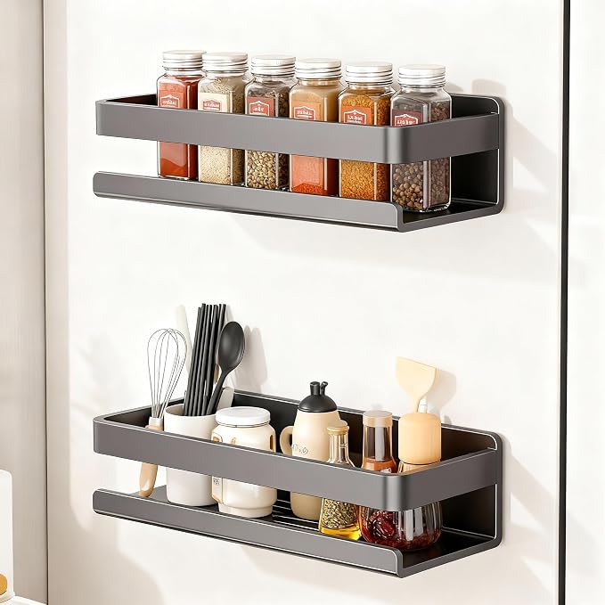 4 Pack Metal Magnetic Shelf, Small Kitchen Organization | Include Magnetic Spice Rack for Refrigerator,Magnetic Paper Towel Holder,Magnetic Hooks,Space-saving Storage rack - Image 4