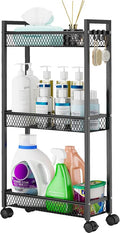 Slim Rolling Storage Cart, Metal 3 Tier Bathroom Storage Organizer Laundry Room Utility Cart for Kitchen, Bthroom, Makeup, Craft, Laundry Narrow Places, Black by YASONIC