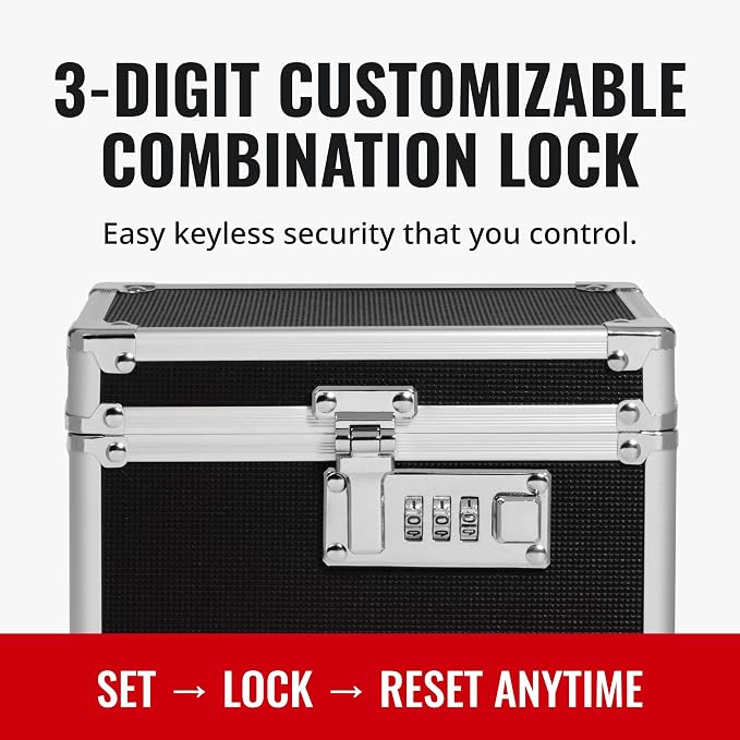 Vaultz Locking Medicine Box with Combination Lock - Secure Metal Lock Box Safe for Medication, Pills & Valuables, Small Lockbox with Code, Portable Storage Case, Black | Durable metal lock box holds up to 8 prescription bottles, 3-digit combination cod... - Image 5