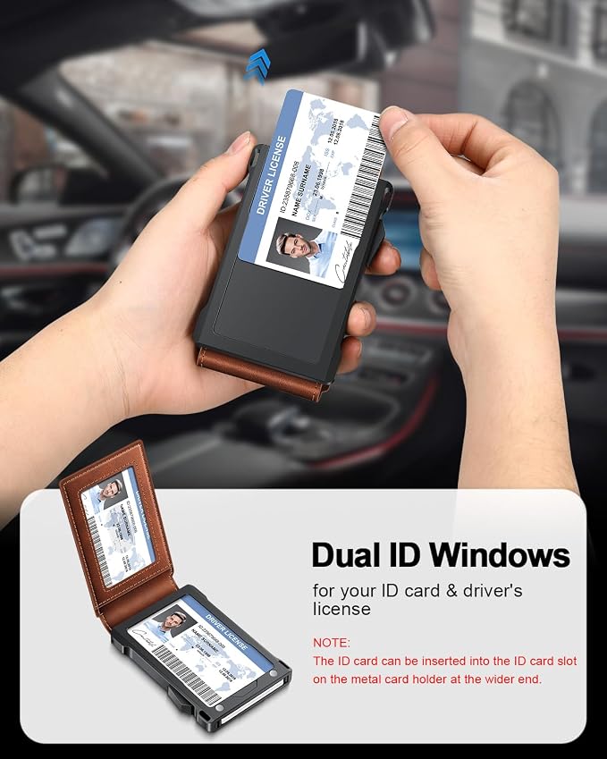 Wallet for Men RFID Wallet with 2 ID Windows & Money Clip, Slim Pop Up Card Holder for 10-12 Cards, Bifold Minimalist Smart Wallet for Front Pocket, Compact Metal Credit Card Holder, Gifts for Men - Image 4