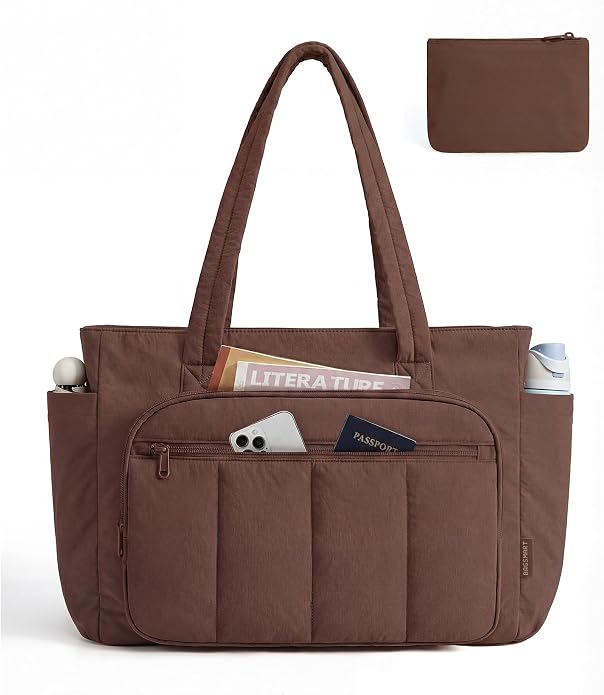 BAGSMART Tote Bag for Women, 2 Set Work Tote Bag with Zipper | 20L Capacity, 15.6'' Laptop Quilted Nurse Handbags for Work Travel College by BAGSMART