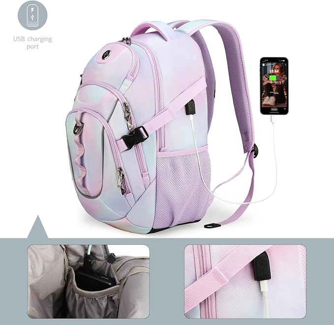 Swissdigital Laptop Backpack, Pink Purple, Travel Backpack, SD803-104 | USB Charging Port, Travel Backpack, 31l Capacity, Backpack for Women - Image 6
