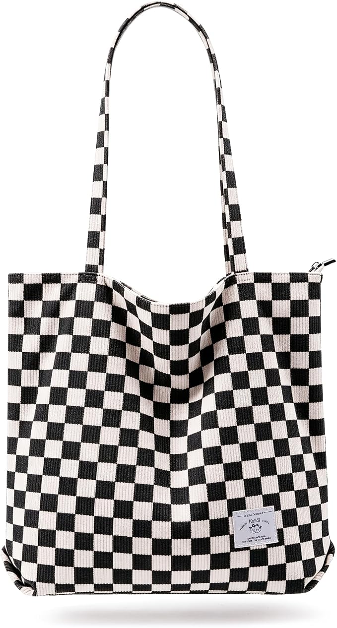 KALIDI Women Corduroy Tote Bag Zipper Casual Tote's Handbag Big Capacity Shoulder Bag with Pockets by KALIDIFANCYFOREST