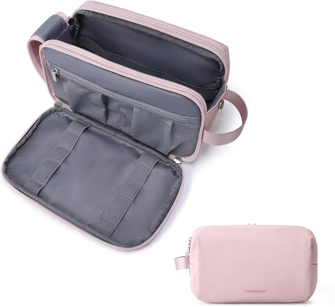 BAGSMART Toiletry Bag for Men, Travel Toiletry Organizer Dopp Kit Water-resistant Shaving Bag for Toiletries Accessories, Door Room Essentials,Pink-medium by BAGSMART