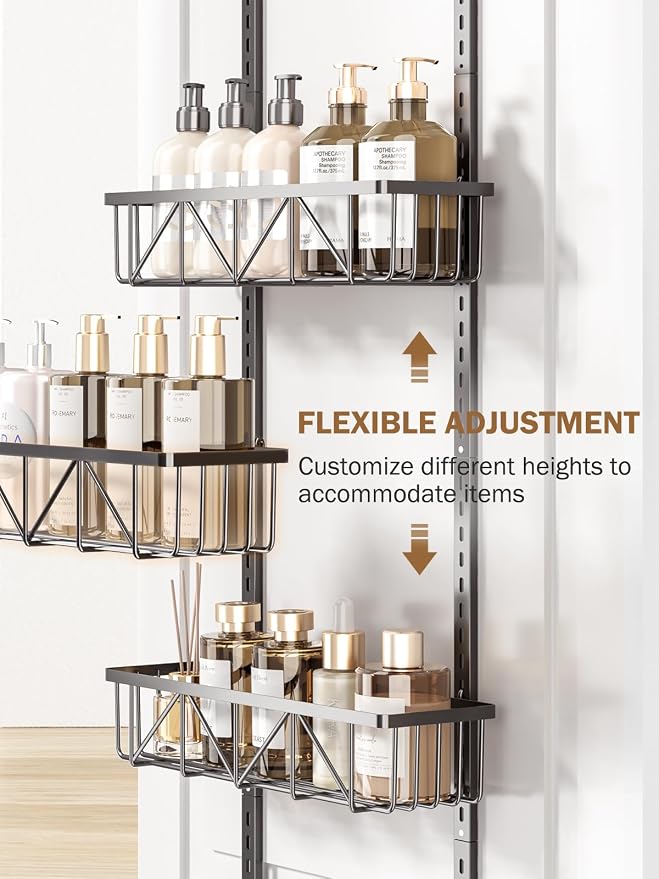 Delamu Adjustable Over the Door Pantry Organizer, 9-Tier Metal Pantry Organization and Storage for Kitchen, Hanging Spice Rack Seasoning Shelves, Cabinet Door Organizer for Easy Install, 16" Black - Image 3