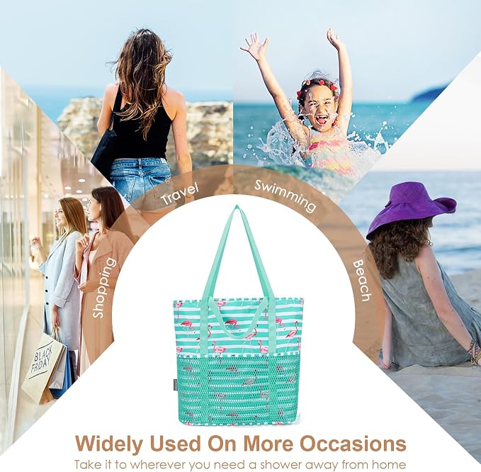 KABAQOO Large Beach Bag Waterproof Sandproof Tote Bag for Women with Zipper & Mesh Pockets for Pool Swim Travel Everyday | waterproof - Image 8