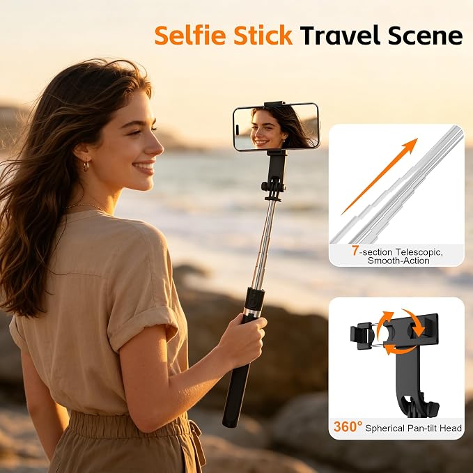 71" Phone Tripod & Selfie Stick with Remote,Extendable Cell Phone Tripod Stand for iPhone Android,5.9FT Tall for Video Recording Vlog Travel - Image 3