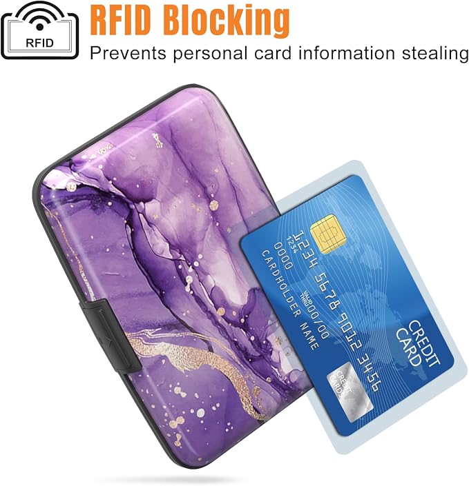Rimilak Aluminuml Credit Card Holder,Purple Mable | Mini Credit Card Wallet RFID Blocking Slim Metal Hard Case for Women Men - Image 2
