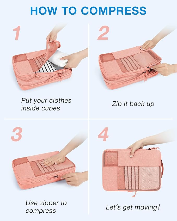 BAGSMART Compression Packing Cubes for Travel, 6 Set Luggage Organizer Bags | Fits 20/24/28in Carry-On Suitcases, Compressible Bags Streamline Cruise Travel Essentials, Sturdy Handles, Machine Washable - Image 4