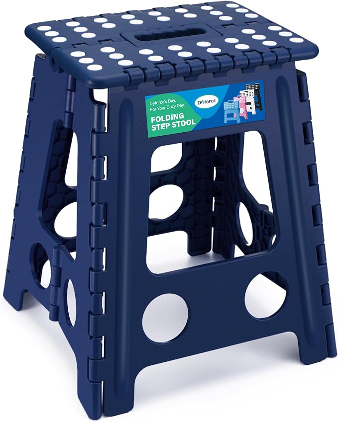 Dyforce Folding Step Stool 16 Inch,400lbs Foldable Step Stool for Adults | Step Stool Foldable Blue,Non-Slip Plastic Stepping Stool with Carry Handle,Lightweight for Bathroom Kitchen Bedroom Garden by DyforceHomeDecorCOLTD