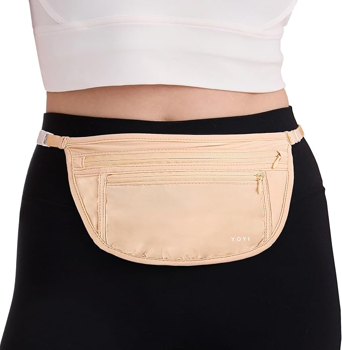 YOYI YOYI Anti-Theft Money Belt Waist Fanny Pack Hidden Passport Wallet | Ultra-thin skin-friendly fabric, invisible flat fit with RFID Blocking, zippered pockets keep your essentials organized by YOYIYOYI