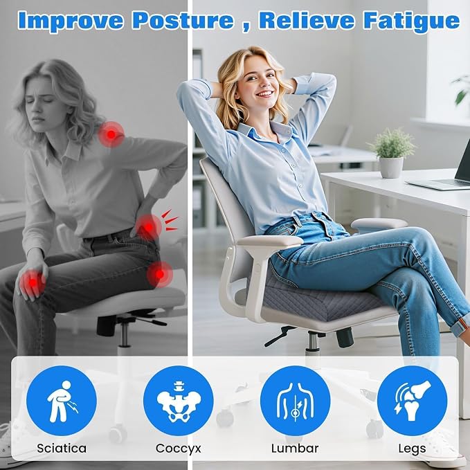 Seat Cushion, Office Chair Cushion, Chair Pad, Large, Gray, Large | Memory Foam, Washable Cover, Non-slip Bottom, Portable Handle, for Office, Home and Car - Image 6