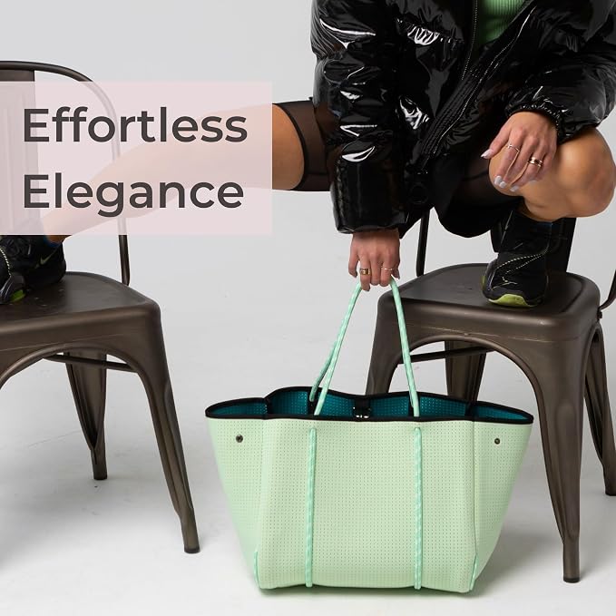 POPUPS Large Neoprene Tote Bag for Women - Everyday Designer Handbag for Travel Work and Beach with Pockets and Zipper Pouch - Image 9