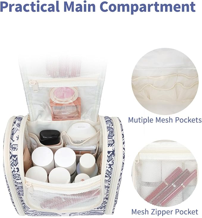 Narwey Small Hanging Toiletry Bag Women Travel Makeup Bag Organizer Toiletries Bag for Travel Size Essentials Accessories Cosmetics (Medium, Elephant) - Image 3