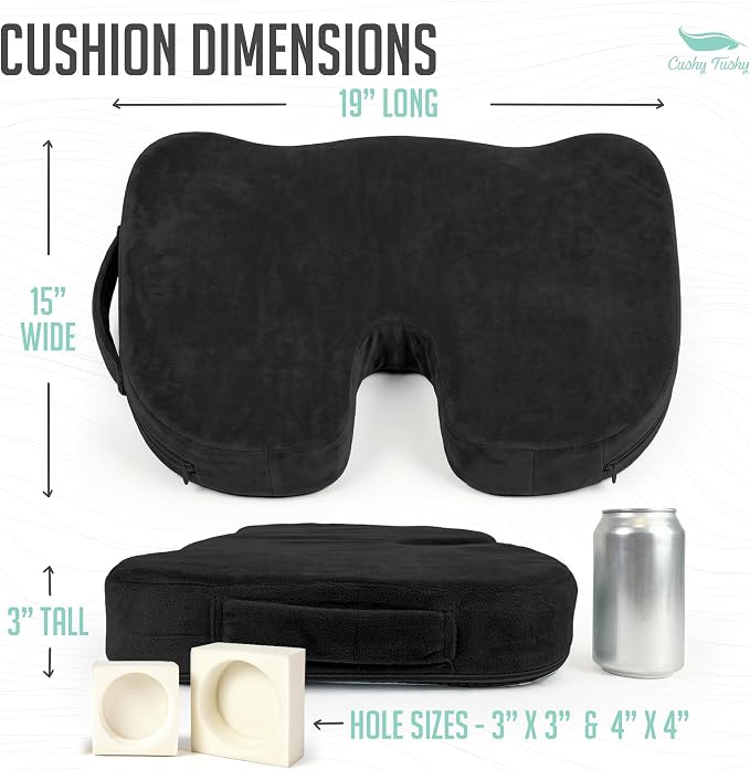 Premium Seat Cushion with Moveable Holes, Customizable Foam – Relief for Lower Back, Sciatic, & Tailbone Pain – Perfect for Driving, Home & Office – Black Fabric Cover - Image 2